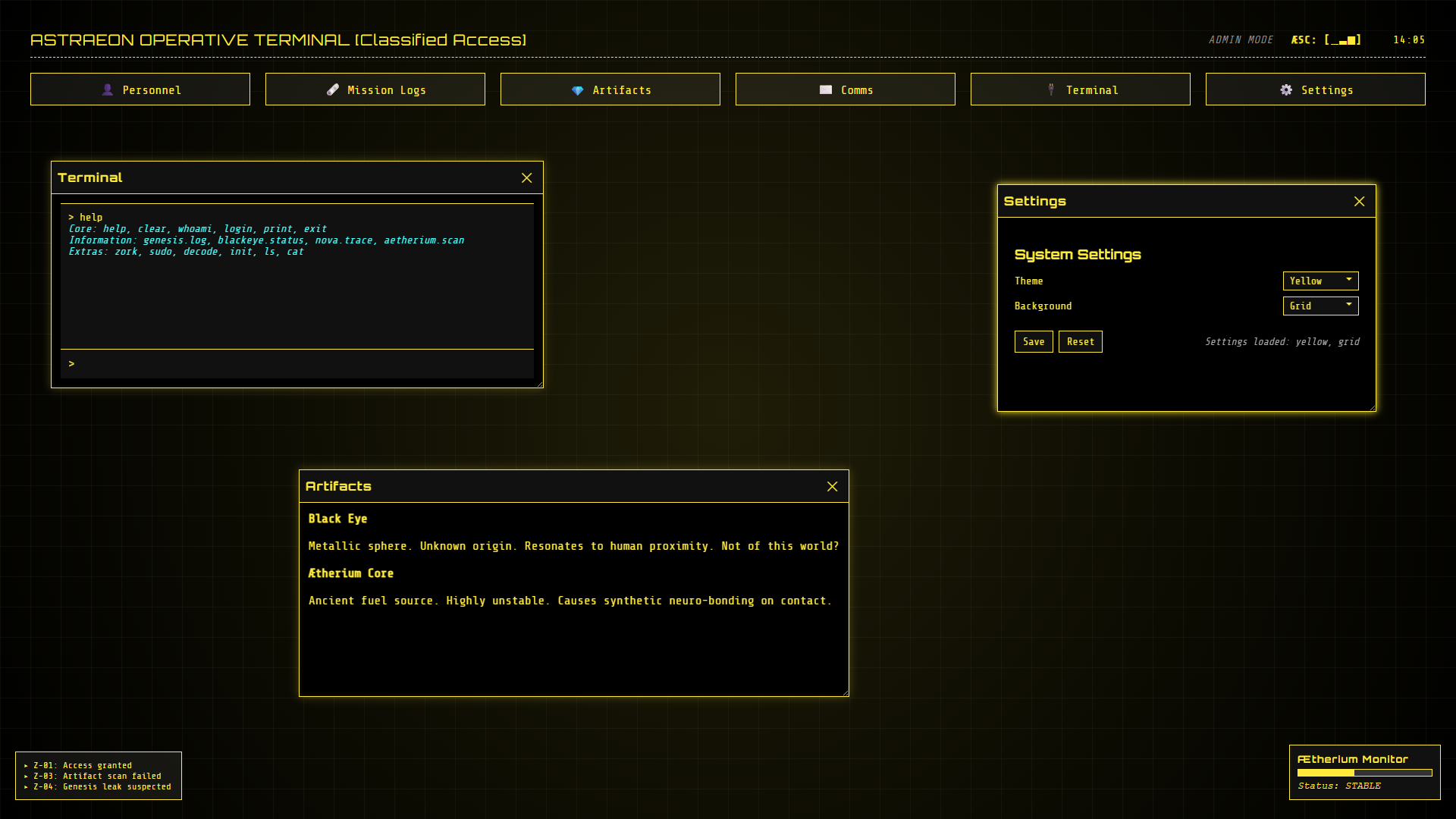 ASTRAEON Operative Terminal Desktop